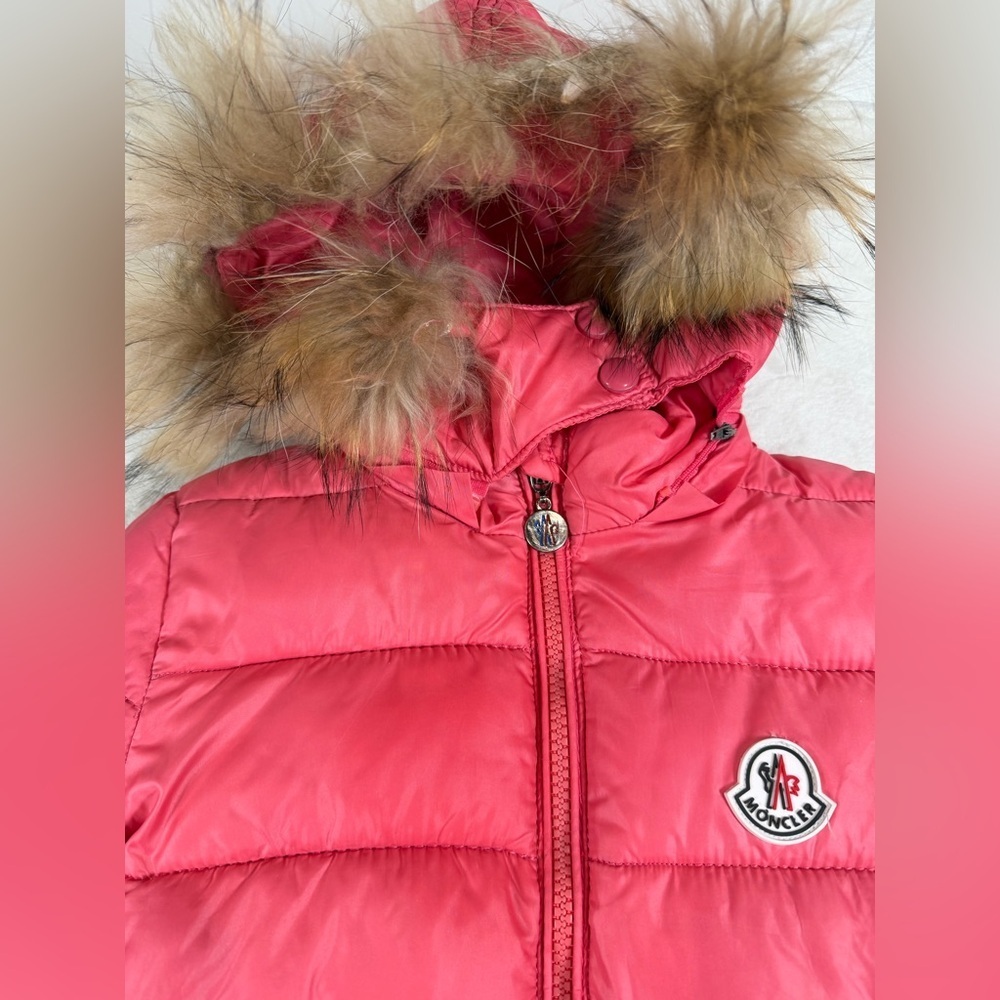 Moncler Pink Quilted Kids Size XL US 5T Jacket with Fur Trim Luxury Designer - Picture 3 of 11